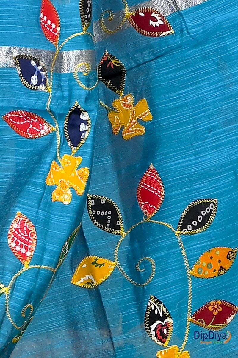 Sky Blue Cotton Blended Parik Applique Saree (331)